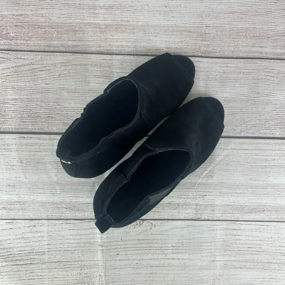 Tory Burch Gemma Womens Sz 8.5M Open Toe Booties Black Suede Slip On